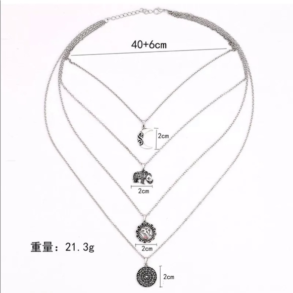 Boho Necklace Silver Chain Elephant Sun Moon Fower - Picture 6 of 6